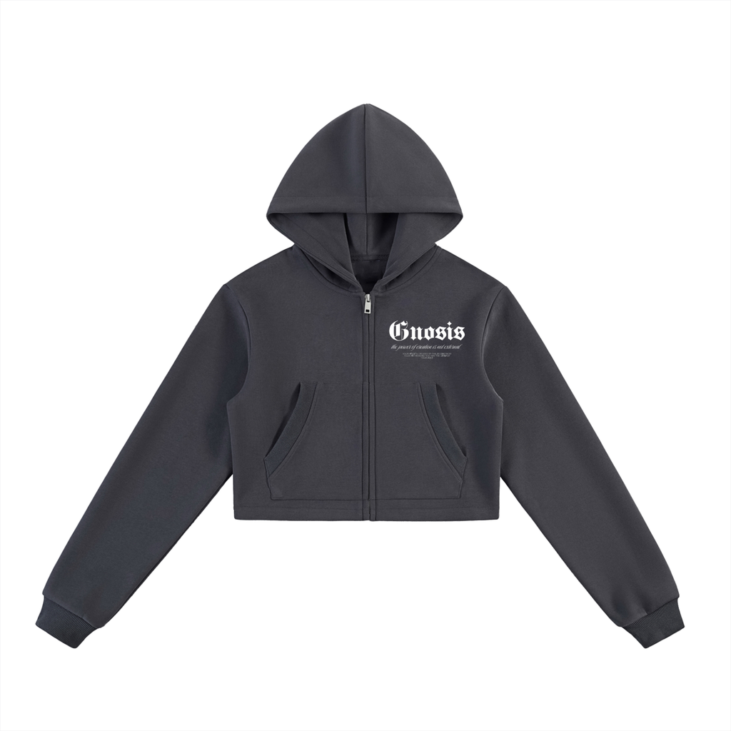 "Gnosis" Cropped Zip-Up Hoodie