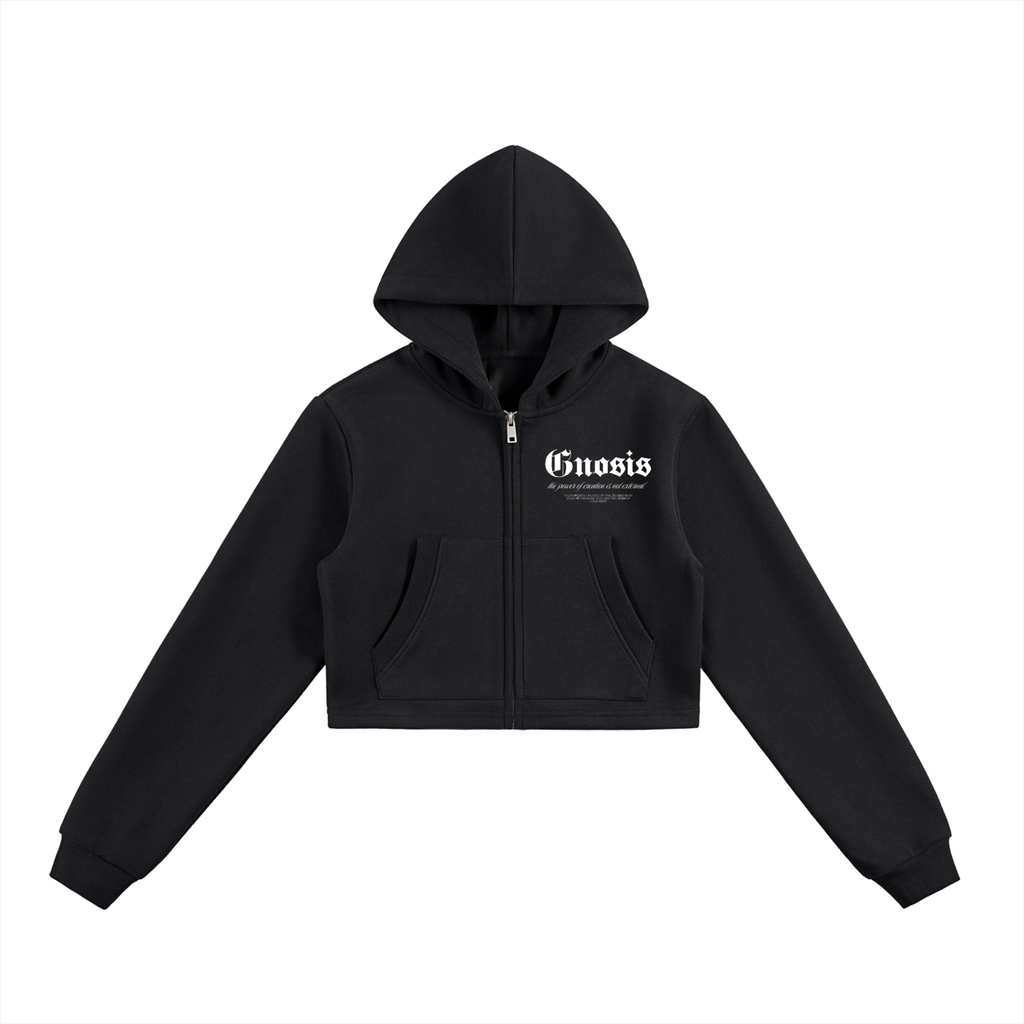 "Gnosis" Cropped Zip-Up Hoodie